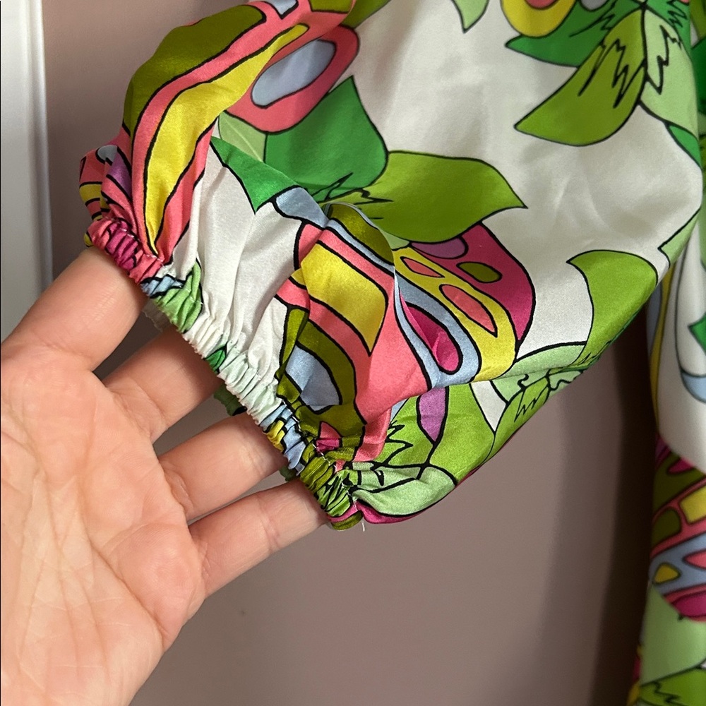 Trina Turk Off the Shoulder HighLow Floral Vibrant Multicolor Silk Dress Size S - Picture 7 of 14